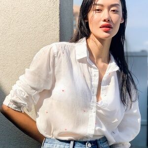 Sundry Oversized Amour Text Embroidered Heart Print Optic White Top 1 / S